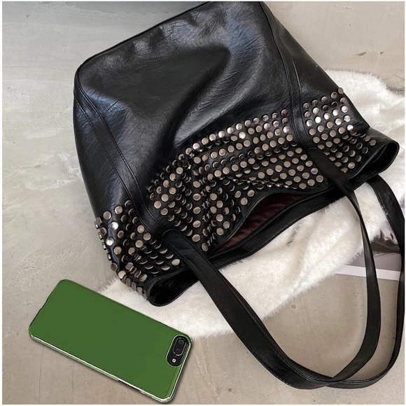 Luxe Vegan Leather Studded Tote Bag - Picture 3 of 7